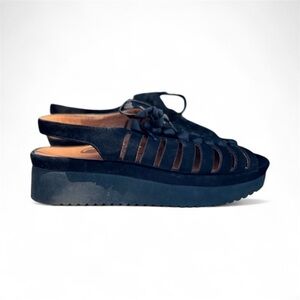 L’Amour Des Pieds Amarli Black Nubuck Leather Ribbon Platform Sandals 8